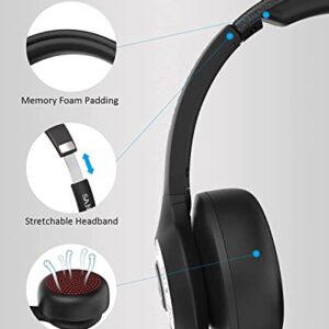 Sanfant Bluetooth Headset with Microphone, Wireless On-Ear Stereo Headphones with Flip-to-Mute Mic, Lightweight Comfort, 22H Playtime, Wired Enabled, Office Headset for Laptop/Cell Phone/Tablet