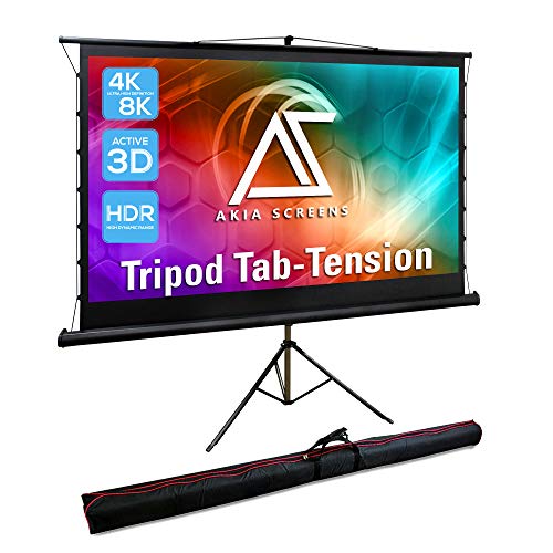 Akia Screens 92 inch Tab Tension Portable Projector Screen with Stand and Bag, 4:3 16:9 8K 4K HD, Black Retractable Projection Screen Pull Up for Outdoor Movie Home Theater Video Office, AK-PT92UH