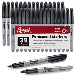 lazgol permanent markers bulk, 32 pack black permanent marker set, fine tip, waterproof markers, premium smear proof pens, waterproof, quick drying, office supplies for school, office, home