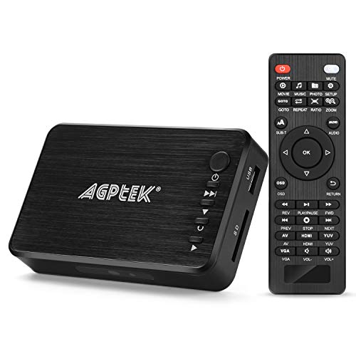 AGPTEK 1080P Media Player Read USB Drive/SD Card with HD HDMI/AV/VGA Output for RMVB/MKV/JPEG etc with Remote Control