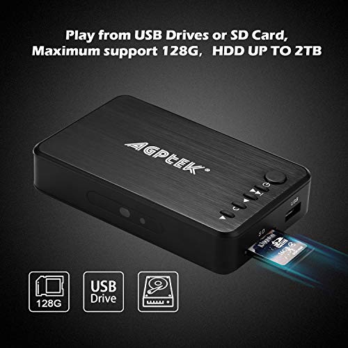 AGPTEK 1080P Media Player Read USB Drive/SD Card with HD HDMI/AV/VGA Output for RMVB/MKV/JPEG etc with Remote Control