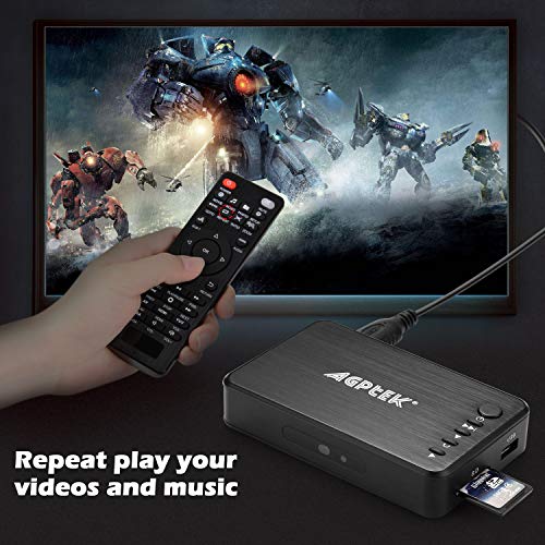 AGPTEK 1080P Media Player Read USB Drive/SD Card with HD HDMI/AV/VGA Output for RMVB/MKV/JPEG etc with Remote Control