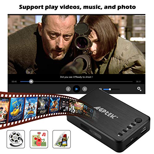 AGPTEK 1080P Media Player Read USB Drive/SD Card with HD HDMI/AV/VGA Output for RMVB/MKV/JPEG etc with Remote Control