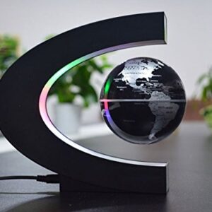 Senders Floating Globe with LED Lights C Shape Magnetic Levitation Floating Globe World Map for Desk Decoration (Black-Silver)