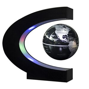 senders floating globe with led lights c shape magnetic levitation floating globe world map for desk decoration (black-silver)