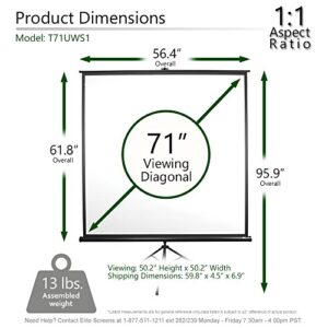 Elite Screens Tripod Series, 71-INCH 1:1, 16:9, 4:3, Adjustable Multi Aspect Ratio Portable Indoor Outdoor Projector Screen, 8K / 4K Ultra HD 3D Ready, US Based Company 2-YEAR WARRANTY, T71UWS1 - Black