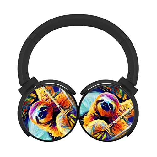 Rainbow Colourful Sloth Art Boys Girls Wireless Retractable Bluetooth Headphones Headsets Noise Cancelling Over Ear for Kids Adults