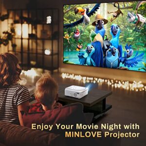 Portable Bluetooth 5.0 Projector Built-in DVD Player, MINLOVE Native 1080P Full HD DVD Projector, Mini Outdoor Movie Projector with Tripod, Video Projector Compatible with iOS/Android/HDMI/TV Stick