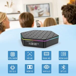 Android 12.0 TV Box T95zplus 6k/3D HD Tv Box H618 Quadcore 4GB RAM 64GB ROM 2.4G/5.0G Dual WiFi & BT 5.0 Android Box Support Multi-Lingual Iptv Box with LAN Ethernet 10/100M for Movie Game Chat etc.