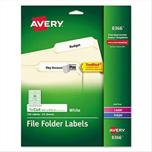 avery file folder labels with permanent adhesive, 750 white labels — great for home organization (8366)