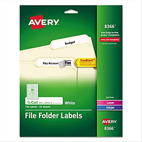 Avery File Folder Labels with Permanent Adhesive, 750 White Labels -- Great for Home Organization (8366)