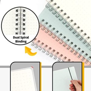 SUNEE Dotted Journal Spiral Notebook - A5 Spiral Bullet Journals with 120gsm Thick Dotted Paper, 3 Pack Dot Grid Notebook Giftable Journal for Women for School, Office, Artist Writing/Drawing, 80 Sheets, 5.7" x 8.3", Blue, Pink, Transparent