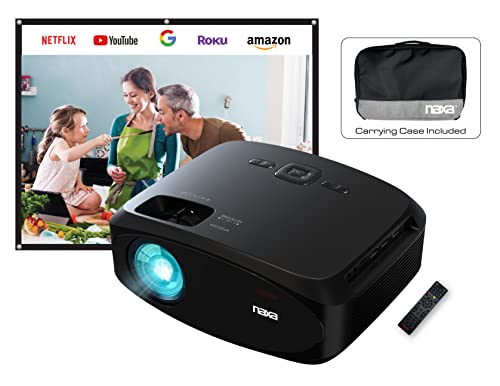 Naxa Electronics NVP-3002C 210″ Home Theater LCD Projector Combo with 100" Portable Screen, Remote, and Case, Gaming Consoles, Bluetooth, HDMI x 2, USB 2.0, MicroSD Support, Black