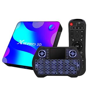 android tv box 11, rk3318 usb 3.0 ultra hd 4k hdr 4gb ram 64gb rom 2.4g 5.8g dual band wifi with bt 4.1 wifi 100m ethernet with backlit mini keyboard set top tv box