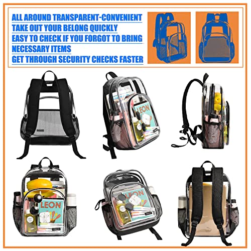 OSOCE Black Clear Backpack Heavy Duty,Clear Bag Stadium Approved,PVC Transparent Clear Book Bag with Adjustable Shoulder Straps and Front Accessory Pocket for Security Work Concert Festival Travel