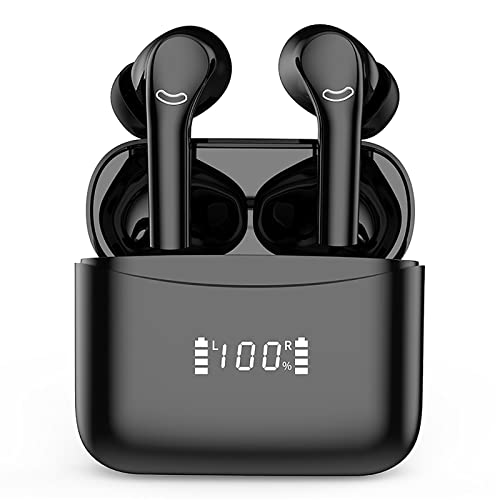 Wireless Earbuds Bluetooth Headphones with Mic, 60H Playback and LED Display, Wireless Charging Case and Noise Cancelling Earphones, IPX5 Waterproof Headset for Android iOS Music,Gym,Sports