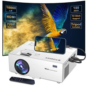 wtonisy mini projector,720p native home video projector,1080p supported film projector with hdmi vga av usb port