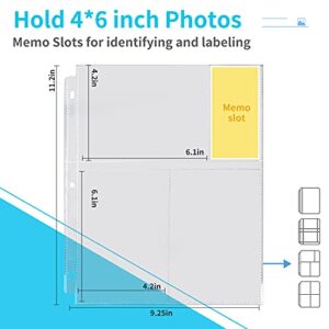 Fabmaker 30 Pack Photo Sleeves for 3 Ring Binder - (4x6, for 180 Photos), Archival Photo Page Protectors 4x6, Clear Plastic Photo Album Refill Pages Photo Pockets, Postcard Sleeves, Acid-Free