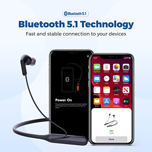 gorsun E19 Bluetooth Headphones Neckband, Wireless in-Ear Sport Headphones, 15H Play Time, Foldable and Lightweight, IPX5 Waterproof, Bluetooth 5.1