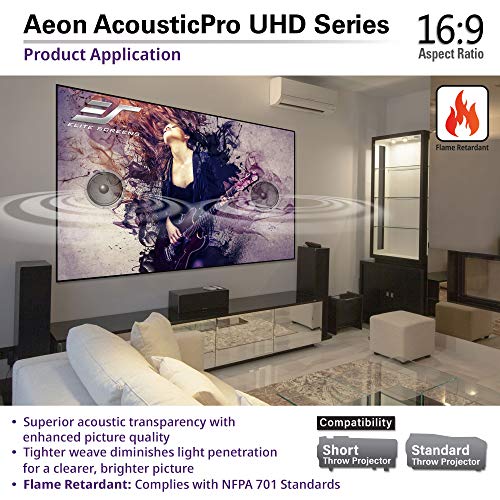 Elite Screens Aeon AcousticPro UHD 180-INCH Diag. 16:9, 4K Home Theater Fixed Frame Edge Free Projection Sound Transparent Perforated Weave Projection Screen, AR180H2-AUHD