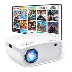 mini projector with wifi – 100″ screen included, 7500lux brightness, full hd 1080p resolution supported and compatibility with roku stick, android, and iphone