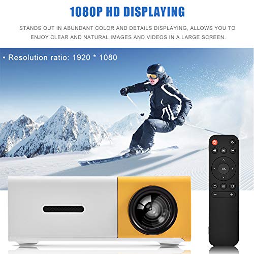 Mini Projector Portable Indoor/Outdoor 1080P LED Projector for Home Cinema Theater Movie Projectors Support HDMI, AV, USB Input Laptop PC Smartphone Pocket Projector for Party Great Gift (Yellow)