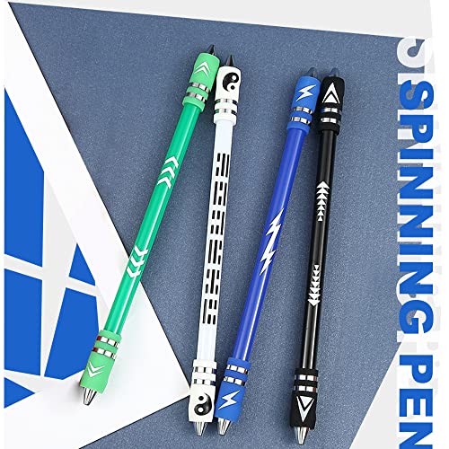 Roucerlin 2 Colors Pen Spinning with Silicone Bracelet, Metal Heads Gaming Finger Pen, 8.5In Weighted Rotating Ballpoint Pen, Spinning Pen for Student Adults, No Pen Refill (Black,White)