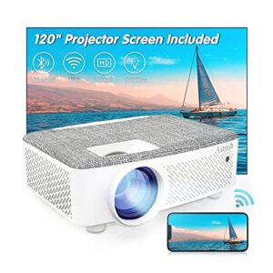 projector with wifi and bluetooth [120″ projector screen included] 2023 outdoor movie projector ios & android native 1080p full hd 9500l compatible with tv stick,video games, pc, laptop,smartphone