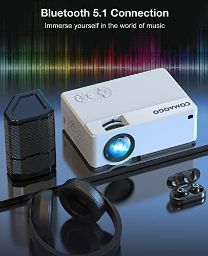 WiFi Projector with Bluetooth 5.1, COMAOGO Mini Projector 9500 Lumens 1080P 220” 5G Mirroring Movie Portable HD Projectors for TV, PC, HDMI, USB, VGA, iOS/Android