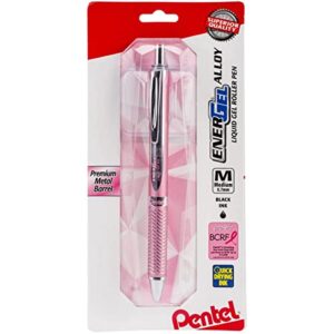 pentel bl407pbpa energel alloy rt premium liquid gel pen, 0.7mm, pink barrel, black ink, 1 count