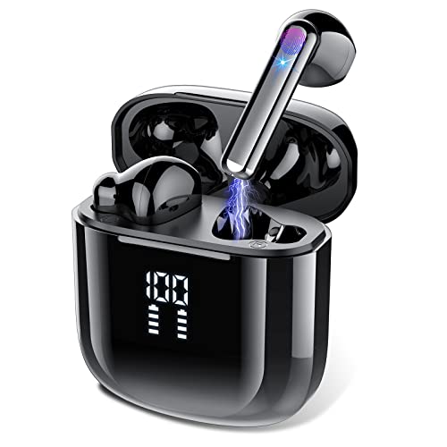 Wireless Earbuds, Bluetooth Headphones 5.3 with 4-Mics Clear Call and ENC Noise Cancelling, True Wireless Earbuds Touch Control Stereo Sound with LED Display, Waterproof Bluetooth Earbuds for Workout