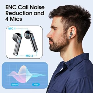 Wireless Earbuds, Bluetooth Headphones 5.3 with 4-Mics Clear Call and ENC Noise Cancelling, True Wireless Earbuds Touch Control Stereo Sound with LED Display, Waterproof Bluetooth Earbuds for Workout