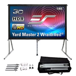 elite screens yard master 2 wraithveil projector screen 180-inch 16:9 front and rear 4k/8k ultra hd active 3d hdr indoor office outdoorprojection screens oms180h2-dual us based company 2-year warranty