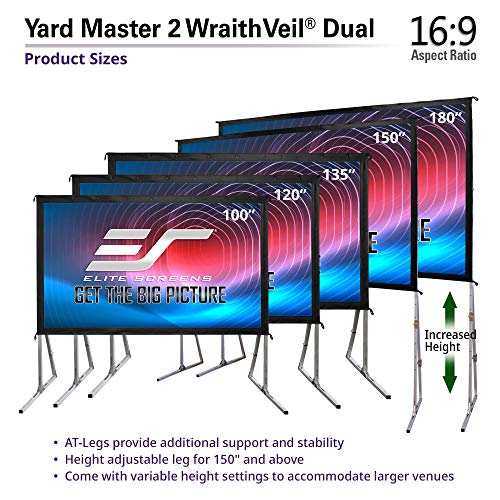 Elite Screens Yard Master 2 WraithVeil Projector Screen 180-INCH 16:9 Front and Rear 4K/8K Ultra HD Active 3D HDR Indoor Office OutdoorProjection Screens OMS180H2-DUAL US Based Company 2-YEAR WARRANTY