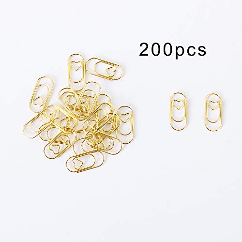 200 Pcs Small Gold Paper Clips Love Heart Shaped Paperclips Stainless Steel in Tinplate Paper Clips Holder for Office School Home Desk Organizers