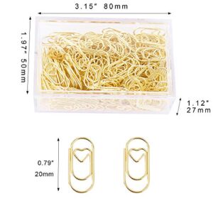 200 Pcs Small Gold Paper Clips Love Heart Shaped Paperclips Stainless Steel in Tinplate Paper Clips Holder for Office School Home Desk Organizers