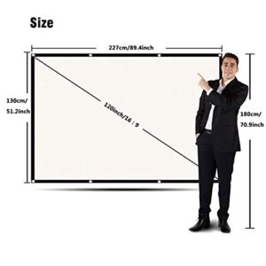 Projection Screen, 4K Projector Screen 120 inch, 16x9 HD 3D TV Projector Screen Outdoor Movie Screen Portable Projector Screen Foldable Projection Screen (120")