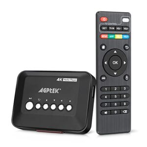 4k@30hz hdmi tv media player with hdmi/av output, digital mp4 player for 14tb hdd/ 512g usb drive/sd card/h.265 mp4, with remote control for mp3 avi rmvb mpeg etc