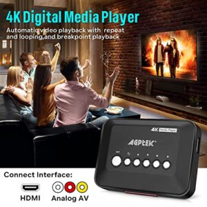 4K@30hz HDMI TV Media Player with HDMI/AV Output, Digital MP4 Player for 14TB HDD/ 512G USB Drive/SD Card/H.265 MP4, with Remote Control for MP3 AVI RMVB MPEG etc