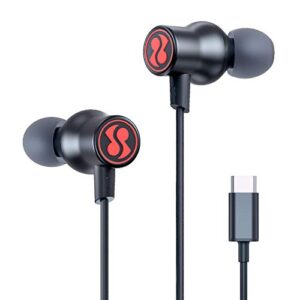 usb c headphones sumwe hi-fi immersive bass sound metal earphones in-ear noise cancelling type c earbuds w/mic for samsung galaxy s21/s20/note10, google pixel 5/4/3/2, ipad pro