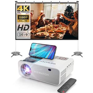 wewatch 4k fullhd wifi6 projector – with 100 inch projector screen v53pro 4k support 280 ansi lumens native 1080p 230″ project size portable outdoor projectors, bluetooth movies video projector