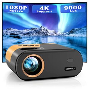 native 1080p mini projector, yowhick upgrade 9000 lux portable projector, movie projector with remote control suitable for indoor/outdoor, hdmi, usb, ac and aux ports