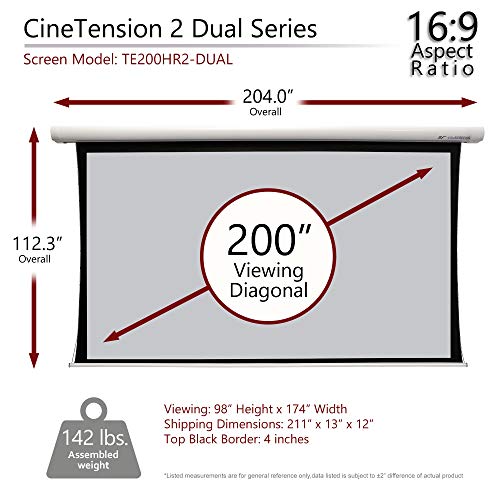 Elite Screens CineTension 2 WraithVeil Dual Projector Screen, 200-inch 16:9, Indoor Electric Motorized Automatic Front Rear Projection Movie Screen, TE200HR2-DUAL| US Based Company 2-Year Warranty