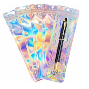 100pcs holographic ziplock packaging storage bag pen packaging bags for small business-2.4×9 inch resealable smell proof storage bags for packaging lipgloss,jewelry,cosmetic,candy