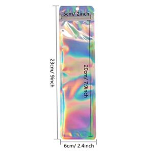 100pcs Holographic Ziplock Packaging Storage Bag Pen Packaging Bags for Small Business-2.4x9 inch Resealable Smell Proof Storage Bags for Packaging Lipgloss,Jewelry,Cosmetic,Candy