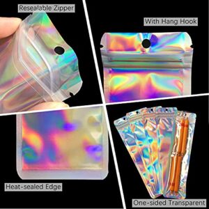 100pcs Holographic Ziplock Packaging Storage Bag Pen Packaging Bags for Small Business-2.4x9 inch Resealable Smell Proof Storage Bags for Packaging Lipgloss,Jewelry,Cosmetic,Candy