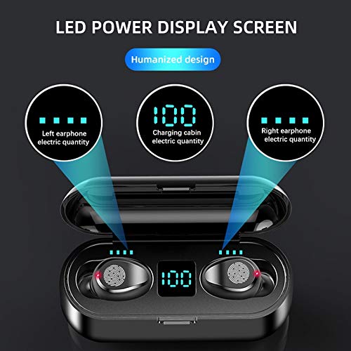 Waterproof Headphone, 8 LED Display Gaming Headset,Battery Display Earbuds F9 Bluetooth Earpiece, Touch Control