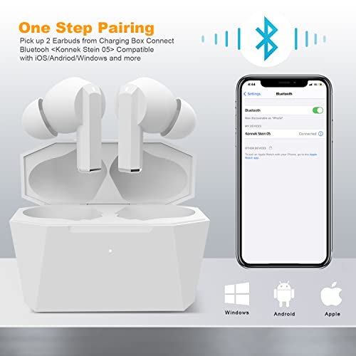 Konnek Stein Wireless Earbuds Bluetooth 5.0 Headphone, Type-C Charging Case 320mAh, Touch Control, Built-in Mic Active Noise Cancelling True Wireless Earbud - White, (ePRO-AE05-WH-KS-US)