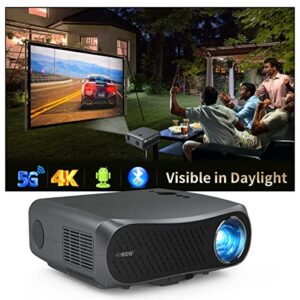 4k uhd tv home theater projector 5g wifi, bluetooth, androrid 2g+16g wireless native 1080p projectors outdoor movie game, with 5000+ apps, hdmi, usb, aux audio,vga, 15w hifi speaker, zoom,4p keystone
