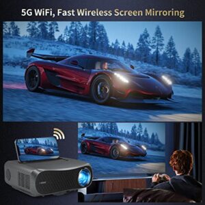 4K UHD TV Home Theater Projector 5G WiFi, Bluetooth, Androrid 2G+16G Wireless Native 1080P Projectors Outdoor Movie Game, with 5000+ Apps, HDMI, USB, Aux Audio,VGA, 15W HiFi Speaker, Zoom,4P Keystone